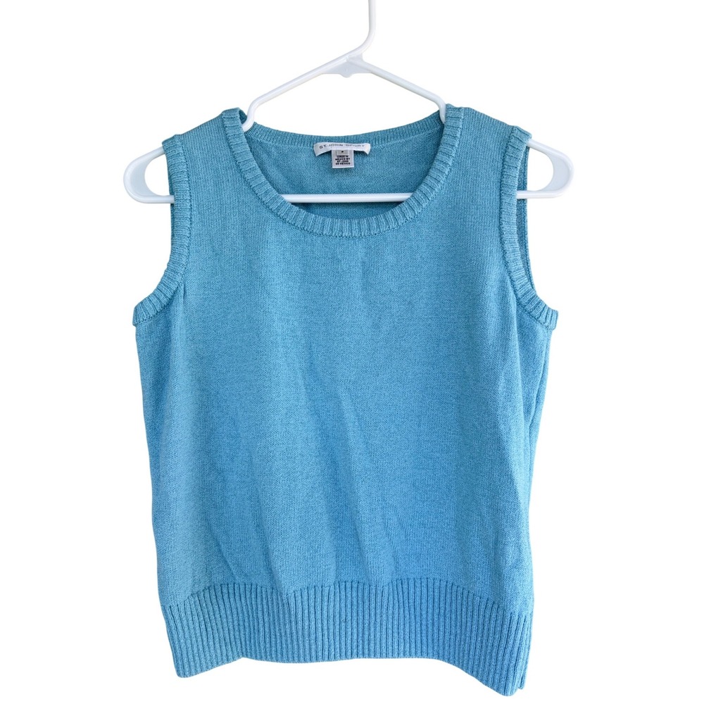 St John Sport Blue Wool Rayon Knit Sleeveless Shell Sweater Vest Women's Size P